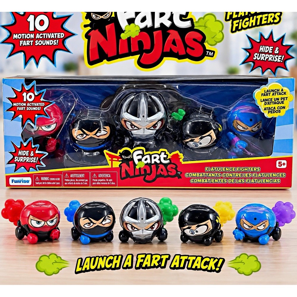 Funrise Fart Ninjas Flatulence Fighters 5-Pack Motion Activated Sound Set 5+ NIB
